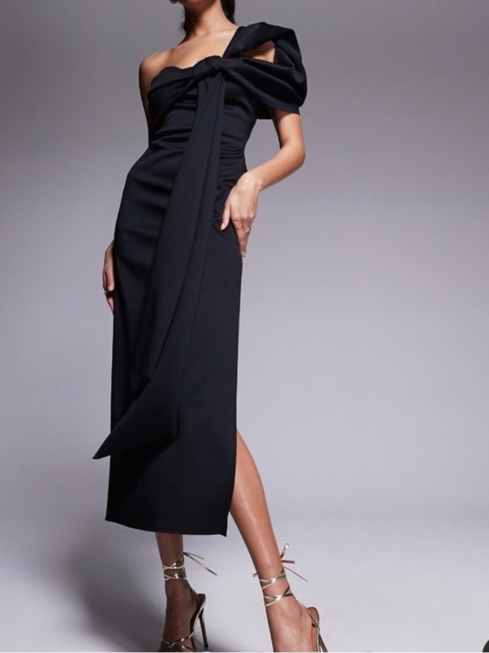 ASOS off the shoulder one shoulder bow detail scuba dress NWT